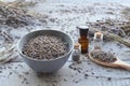 Natural dry lavender flowers in ceramic bowl Royalty Free Stock Photo