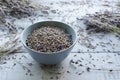 Natural dry lavender flowers in ceramic bowl Royalty Free Stock Photo