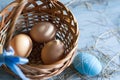 Natural Easter eggs and blue abstract