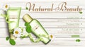 Natural eco cosmetic bottles with chamomile banner Royalty Free Stock Photo