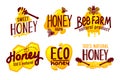 Natural and Eco Farm Honey Packaging Labels and Tags Set Isolated on White Background. Logo and Packaging Design