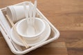 Natural eco-friendly disposable utensils grill shabu set spoon, dish plate, bowl, cup and chopsticks made of fiber of bagasse