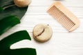 Natural eco friendly solid shampoo bar, wooden brush, condition