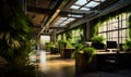 Natural ecology modern office. Green environmental business office. Generative AI