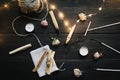 Burning Palo Santo wood sticks on black background. Balancing the soul. Healing, meditation, relaxation and purifying concept