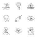 Natural emergency icons set, outline style