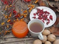 Natural and environmentally friendly autumn products for the treatment of colds and flu in the village Royalty Free Stock Photo