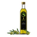 Natural extra virgin olive oil realistic glass bottles with labels. Layout of food identity branding, modern packaging design