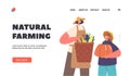 Natural Farming Landing Page Template. Farmer Mother And Daughter Characters Working The Land And Tending To Crops