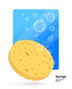 Natural fiber facial cleansing sponge with soap foam bubbles. Health & Beauty concept. Vector