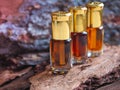 Natural fir oil in a mini bottle. A massage oil. Royalty Free Stock Photo