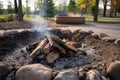 natural fire pit with unscattered ashes