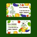 Natural food supply business card design, vector illustration. Organic products from local farms to market or grocery