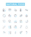 Natural food vector line icons set. Organic, Whole, Unprocessed, Fresh, Plant-based, Local, Vegan illustration outline