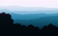 Natural forest mountains horizon hills silhouettes of trees. Sunrise and sunset. Landscape wallpaper. Illustration vector style. Royalty Free Stock Photo