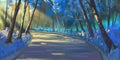 Natural Forest Park. Fiction Backdrop. Concept Art. Realistic Illustration