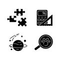 Natural and formal sciences black glyph icons set on white space Royalty Free Stock Photo