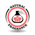 Natural fragrance vector stamp with orchid flower in perfume bottle. Round icon for natural organic cosmetics packaging Royalty Free Stock Photo