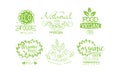 Natural Fresh Food Premium Green Labels Set, Gmo Free, Organic Vegan Product Vector Illustration