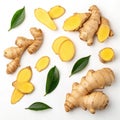 Natural and fresh ginger gradients isolated on white background Royalty Free Stock Photo
