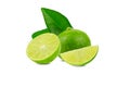 Natural fresh lime with water drops and slice of green lime citrus fruit stand isolated Royalty Free Stock Photo