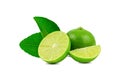 Natural fresh lime and slice of green lime citrus fruit stand isolated on white background Royalty Free Stock Photo