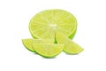 Natural fresh lime and slice of green lime citrus fruit stand isolated on white background Royalty Free Stock Photo