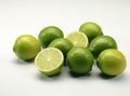 Natural fresh lime with water drops and sliced, green leaf isolated on white background. Created with Generative AI Royalty Free Stock Photo