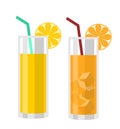 Natural fresh orange juice in a glass. Drink with orange. Orange slice, tube for drinking. Citrus fruit. Vector Royalty Free Stock Photo