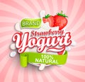 Natural and fresh strawberry Yogurt label splash.