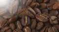 natural freshly roasted coffee beans, top view.