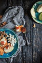 The natural fruit jam on wooden table Royalty Free Stock Photo