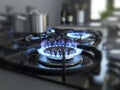 Natural gas flame. Gas flame on dark background. Blue flames from gas burner Royalty Free Stock Photo