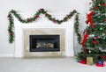 Natural gas insert fireplace during Christmas season Royalty Free Stock Photo