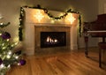 Natural gas insert heat fireplace glowing during the Christmas or New Year holiday Royalty Free Stock Photo