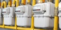 Natural gas meters iin a row. Household energy consumption