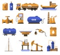 Natural gas and oil industry icons with petroleum transportation