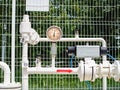 Natural gas pipe and valve in the apartment with pressure clock Royalty Free Stock Photo