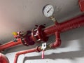 Natural gas pipe with valve and pressure gauge Royalty Free Stock Photo