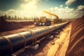Natural Gas Pipeline Construction Work. Installation Of Industrial Gas And Oil Pipes. Generative AI
