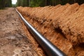 Natural gas pipeline construction work. A dug trench in the ground for the installation and installation of industrial gas Royalty Free Stock Photo