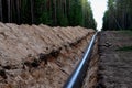 Natural gas pipeline construction work. A dug trench in the ground for the installation and installation of industrial gas and oil Royalty Free Stock Photo