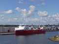 The natural Gas Powered Kvitnos, a Cargo Vessel resisted to the Faeroe Islands berthed at a quay.