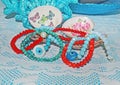 Natural gemstone bracelets - turquoise and coral semi precious stones jewelry Royalty Free Stock Photo