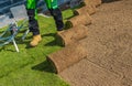 Natural Grass Turfs Installation in a Back Yard Garden Royalty Free Stock Photo