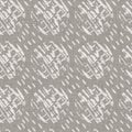 Natural gray french woven linen texture background. Dotty circle eco flax shape motif seamless pattern. Organic yarn