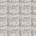 Natural gray french woven linen texture background. Dotty circle eco flax shape motif seamless pattern. Organic yarn