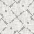 Natural gray french woven linen texture background. Old ecru flax shape motif seamless pattern. Organic yarn close up Royalty Free Stock Photo