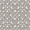 Natural gray french woven linen texture background. Old ecru flax star motif seamless pattern. Rough greige starry block