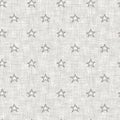 Natural gray french woven linen texture background. Old ecru flax star motif seamless pattern. Rough greige starry block